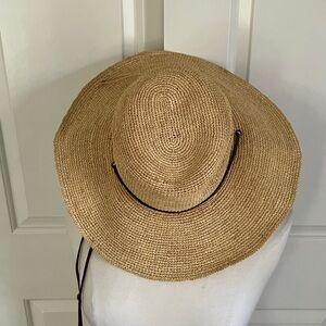 Scala Natural Straw Wide-Brim Hat with Brown Chin Cord